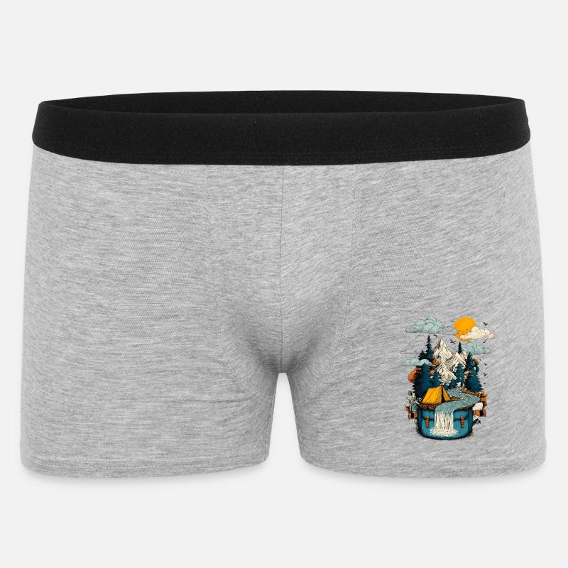 Bergsee Pfad - Camping Backpacker Motiv - Männer Boxer Shorts - Grau meliert