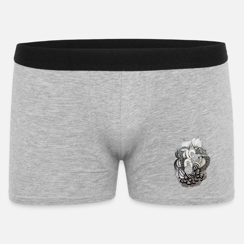 Schwarz-Weiß Blütenring Muster - Männer Boxer Shorts - Grau meliert