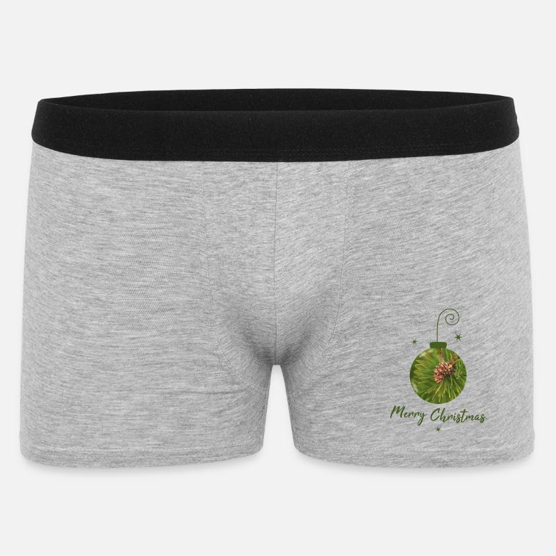 Grüne Weihnachtskugel mit Tannenzapfen - Männer Boxer Shorts - Grau meliert