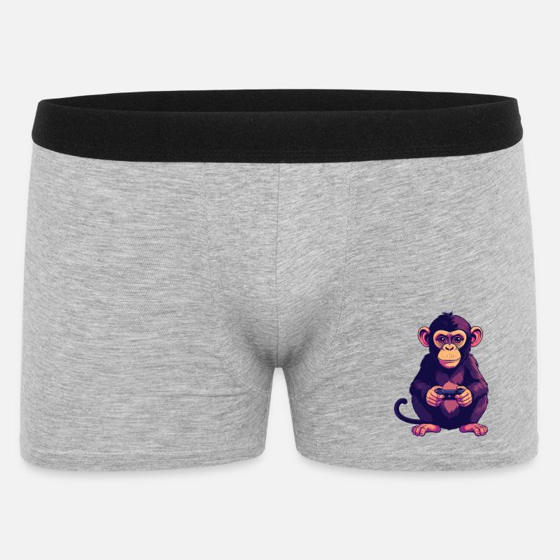 Affe am Controller zockt Konsole Gaming - Männer Boxer Shorts - Grau meliert