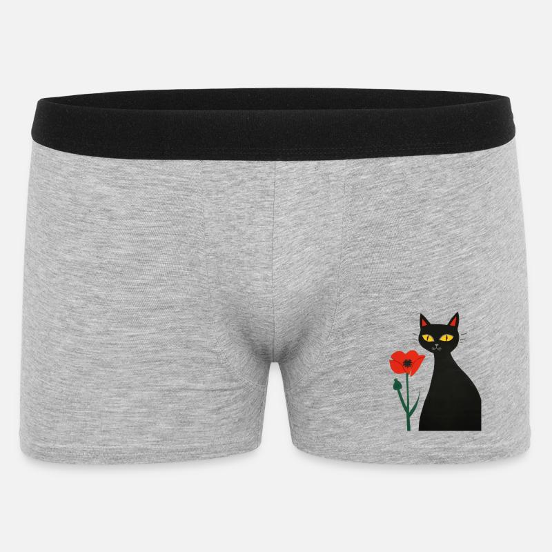Gatto nero con papaveri - Boxer da uomo - grigio melange