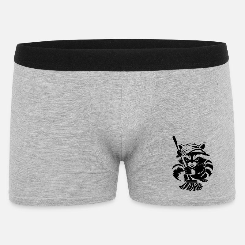 Waschbär mit Handtuch & Wischmopp - Männer Boxer Shorts - Grau meliert