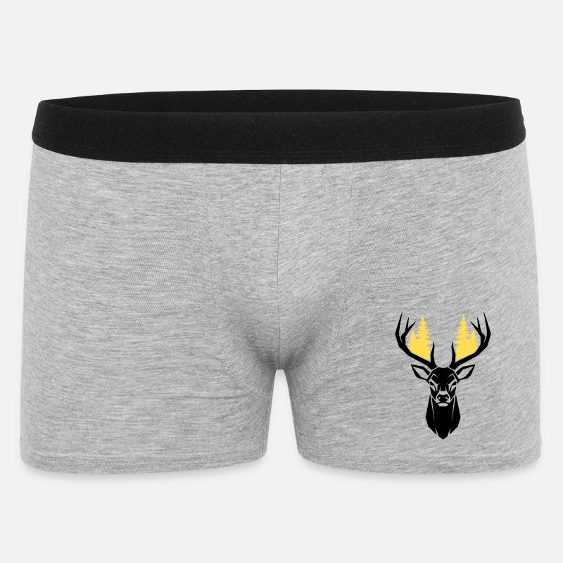 Hirschkopf Wald Silhouette - Männer Boxer Shorts - Grau meliert