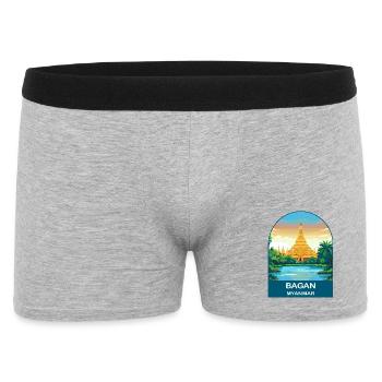 Bagan Myanmar Temple Vintage Travel Poster - Men's Boxer Shorts - heather grey - Front