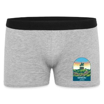 Sendai Japan Samurai-Statue Vintage-Reisekunst - Männer Boxer Shorts - Grau meliert - Vorne