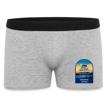 Osaka Castle Japan Retro Sonnenuntergang Reiseabzeichen - Männer Boxer Shorts - Grau meliert - Vorne