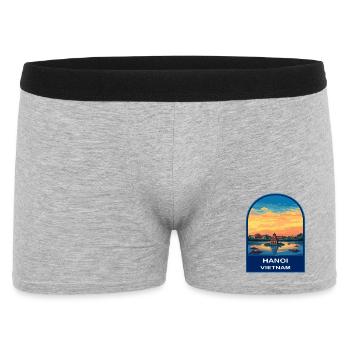Hanoi Vietnam Turtle Tower Retro Sunset Badge - Men's Boxer Shorts - heather grey - Front