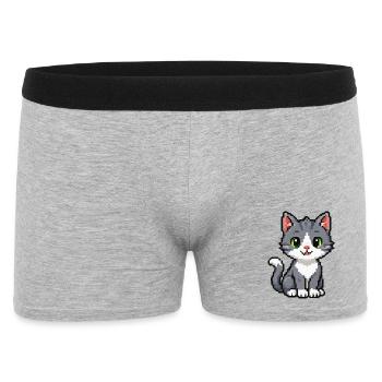 Pixelkätzchen Grau Katze - Männer Boxer Shorts - Grau meliert - Vorne