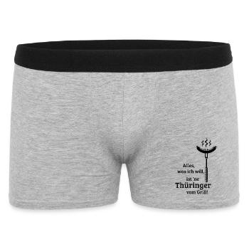 Eine Thüringer vom Grill! (Bratwurst Grillen / B) - Männer Boxer Shorts - Grau meliert - Vorne