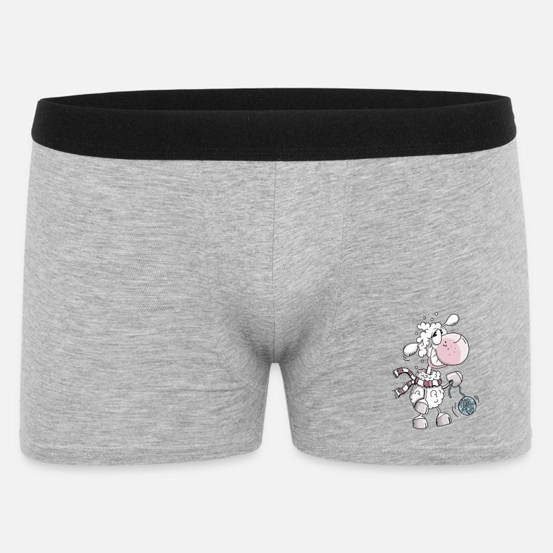 Schaf mit Wollknäuel - Schafe - Schäfchen - Comic - Männer Boxer Shorts - Grau meliert