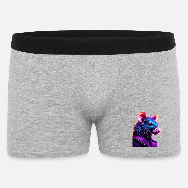 Neon Ratte im Lederjacke - Männer Boxer Shorts - Grau meliert