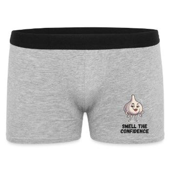 Knoblauch Selbstvertrauen Cartoon Dame Garlic - Männer Boxer Shorts - Grau meliert - Vorne