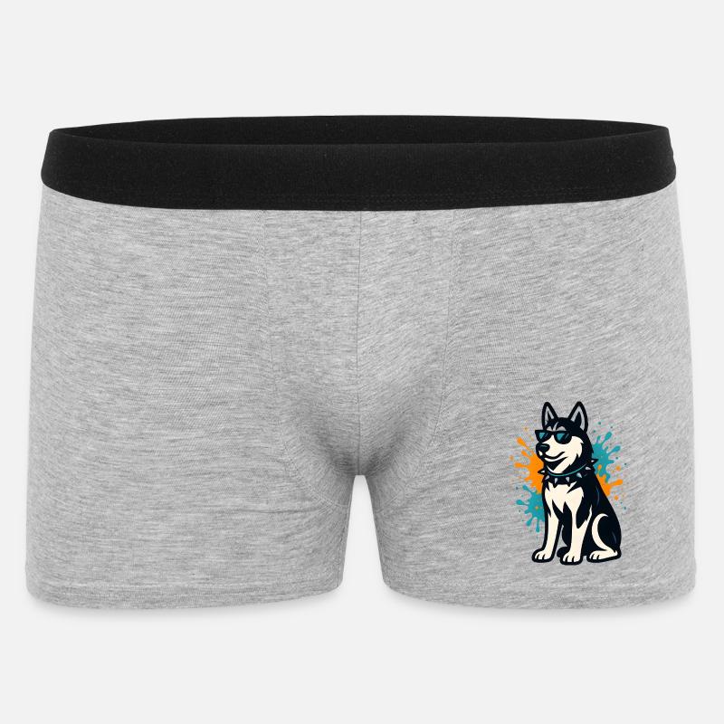 Siberian Husky im Spray-Graffiti mit Sonnenbrille - Männer Boxer Shorts - Grau meliert