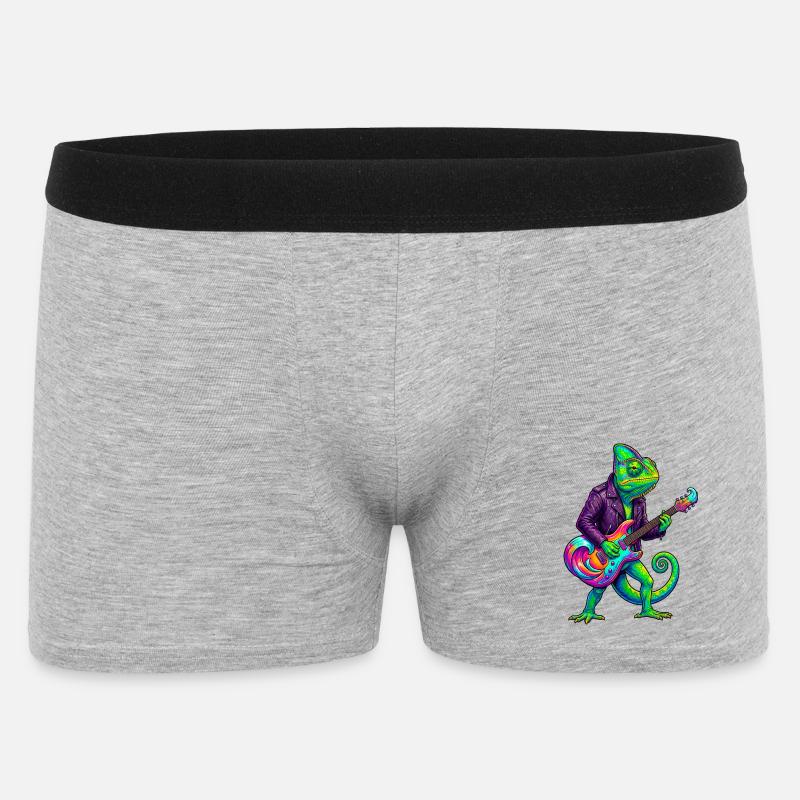 Chamäleon in Lederjacke und Neon E-Gitarre - Männer Boxer Shorts - Grau meliert