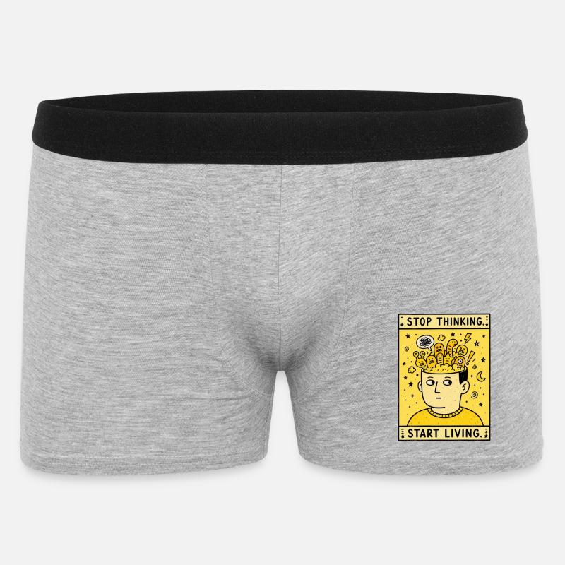 STOP THINKING. START LIVING. - Männer Boxer Shorts - Grau meliert