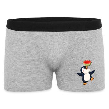 Süßer Pinguin Cartoon Melone Balancieren Sommer - Männer Boxer Shorts - Grau meliert - Vorne