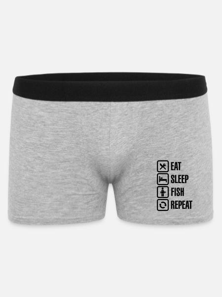 Eat - sleep - fish - repeat - Männer Boxer Shorts - Grau meliert