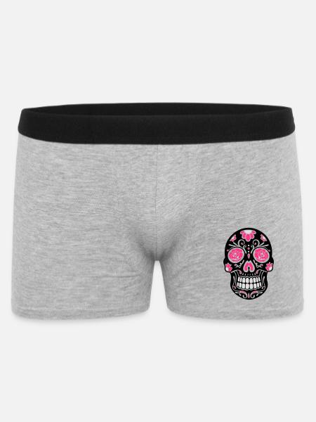 Totenkopf, Totenschädel, sugar skull - Männer Boxer Shorts - Grau meliert