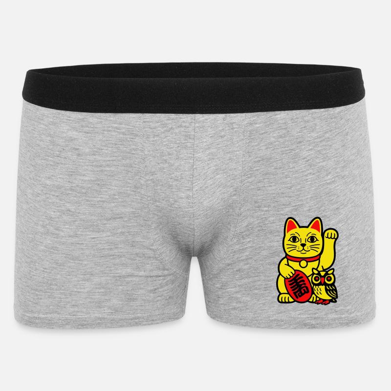 Glückskatze mit kleiner Eule - Männer Boxer Shorts - Grau meliert