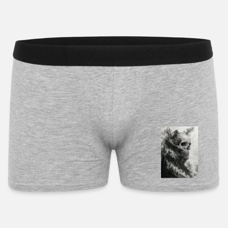 Unheimliche Waldschädel-Illustration - Männer Boxer Shorts - Grau meliert