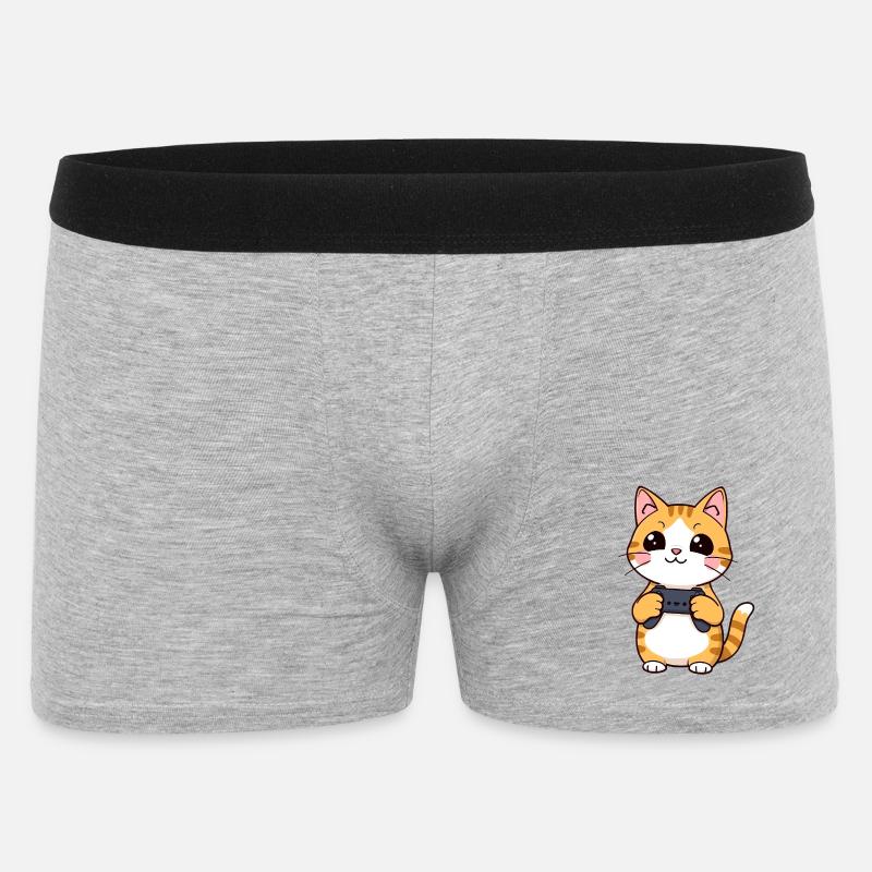 Gaming Katze mit Controller - Männer Boxer Shorts - Grau meliert