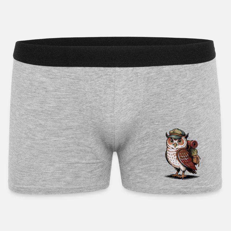 Wandernde Eule mit Rucksack - Männer Boxer Shorts - Grau meliert