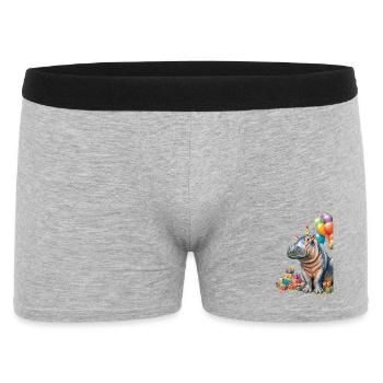 Hippo Geburtstagsfeier mit Ballons - Männer Boxer Shorts - Grau meliert - Vorne