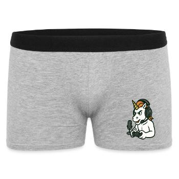 Gamer Unicorn mit Headset-Raserei-Modus - Männer Boxer Shorts - Grau meliert - Vorne
