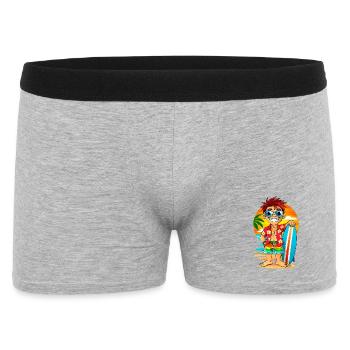 Fröhlicher Surfer mit Surfbrett am Strand. - Männer Boxer Shorts - Grau meliert - Vorne