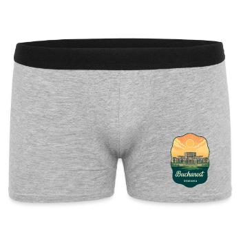 Bukarester Parlament Vintage Sunset Badge - Männer Boxer Shorts - Grau meliert - Vorne