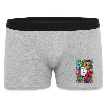 Gaia Frauenporträt mit Blumen - Männer Boxer Shorts - Grau meliert - Vorne
