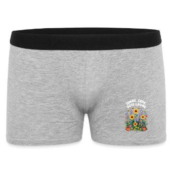 Sonne, Erde, gute Laune – Fröhliches Gärtner  - Männer Boxer Shorts - Grau meliert - Vorne