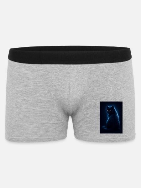 Nocturne Katze im Indigo-Glanz - Männer Boxer Shorts - Grau meliert