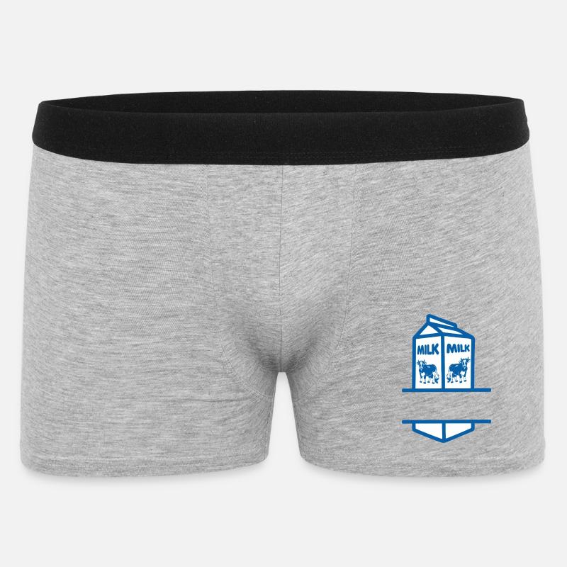 Blauer Milchkarton mit Kuh-eigenem Text - Männer Boxer Shorts - Grau meliert