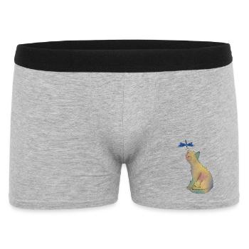 Katze mit blauer Libelle - Männer Boxer Shorts - Grau meliert - Vorne