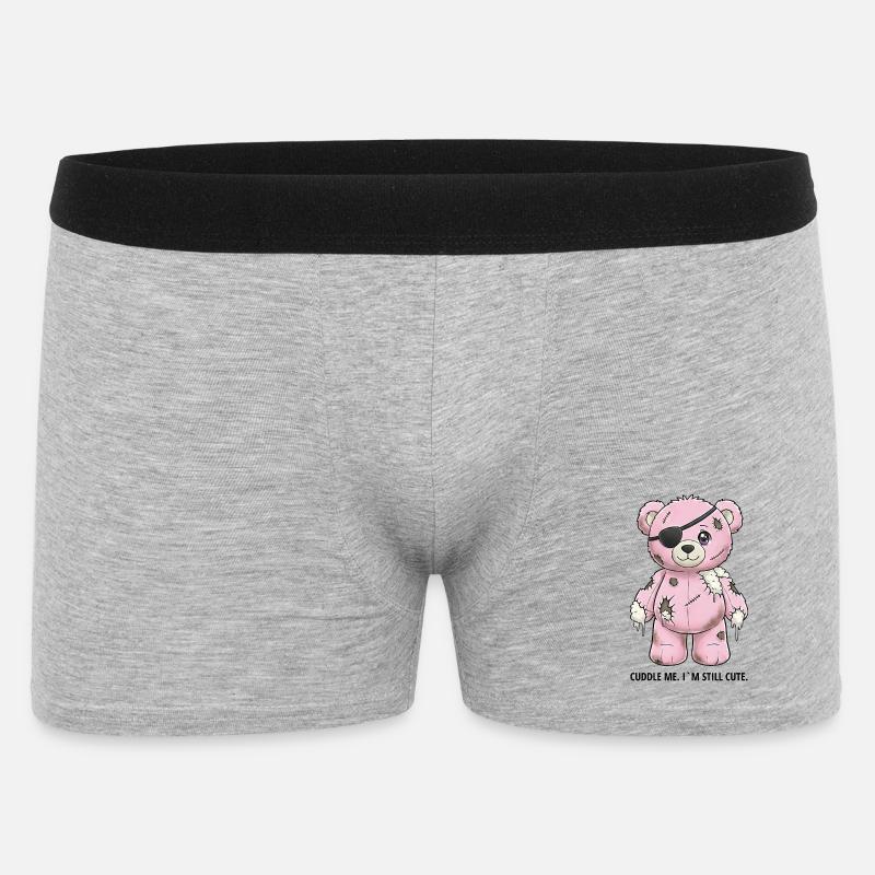 Patchwork Pinker Teddybär mit Augenklappe - Männer Boxer Shorts - Grau meliert