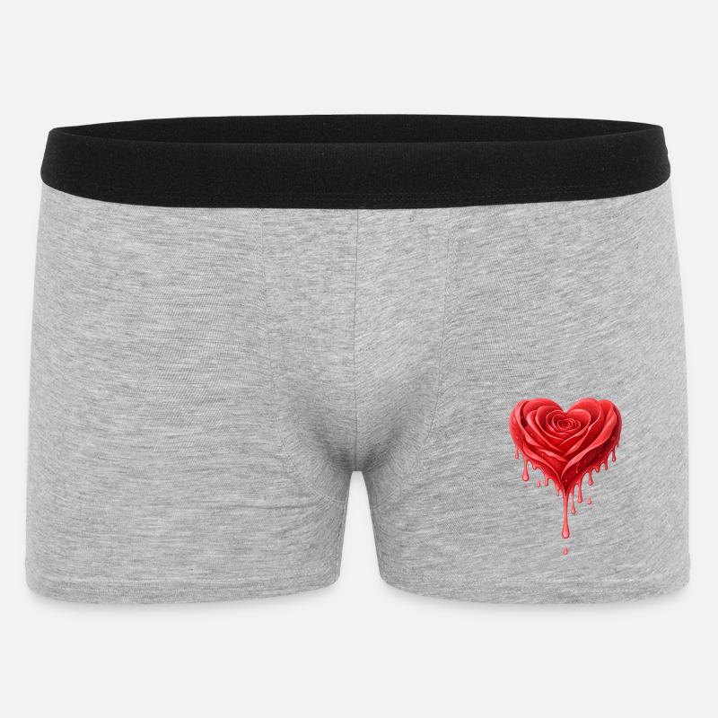 Rote Rose in Herzform Illustration - Männer Boxer Shorts - Grau meliert