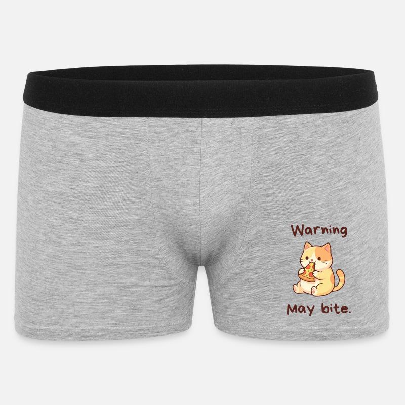 Warning May Bite - Kawaii Pizza Cat - Männer Boxer Shorts - Grau meliert