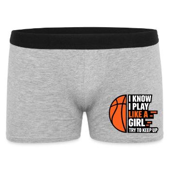 Ich weiß, ich spiele wie ein Mädchen – Basketball-Zitat - Männer Boxer Shorts - Grau meliert - Vorne