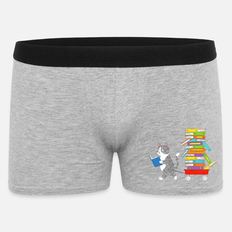 Reading kitten pulls book trolley - Men's Boxer Shorts - heather grey