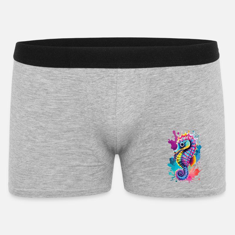 Seepferd Farbenfroh - Hippocampus Seepferdchen - Männer Boxer Shorts - Grau meliert