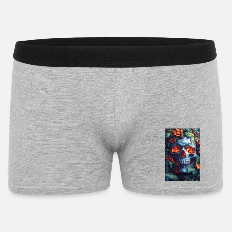 Flammender Schädel im Blütenreich - Männer Boxer Shorts - Grau meliert