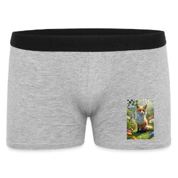 Vilain renard mignon sur une prairie avec des fleurs - Boxer Homme - gris chiné - Devant