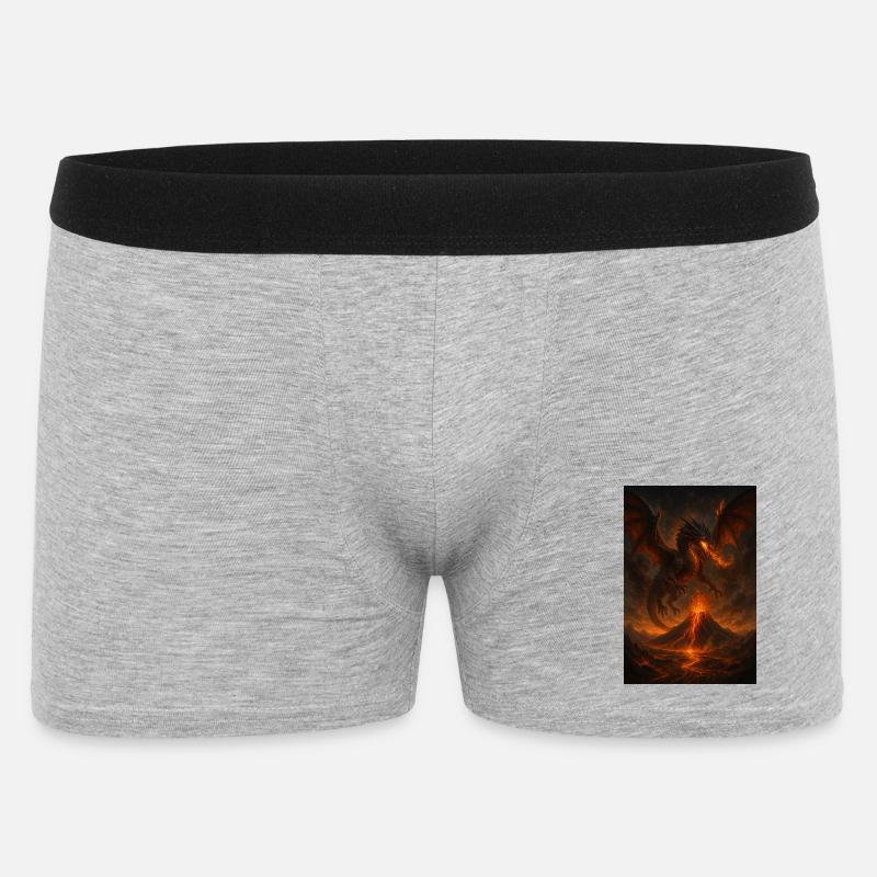 Feuerdrache über Vulkanlandschaft - Männer Boxer Shorts - Grau meliert