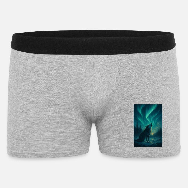 Wolf unter Polarlichtern - Männer Boxer Shorts - Grau meliert
