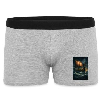Wikinger-Schiff im Sturm - Männer Boxer Shorts - Grau meliert - Vorne