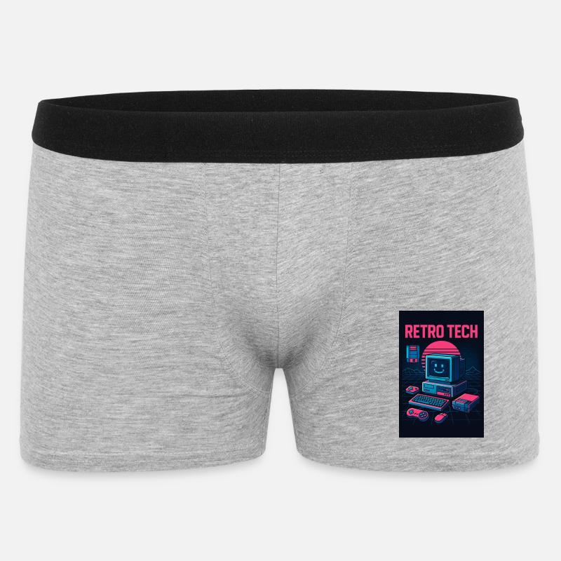 Retro Tech Computer Grafikdesigner mit Lächeln - Männer Boxer Shorts - Grau meliert