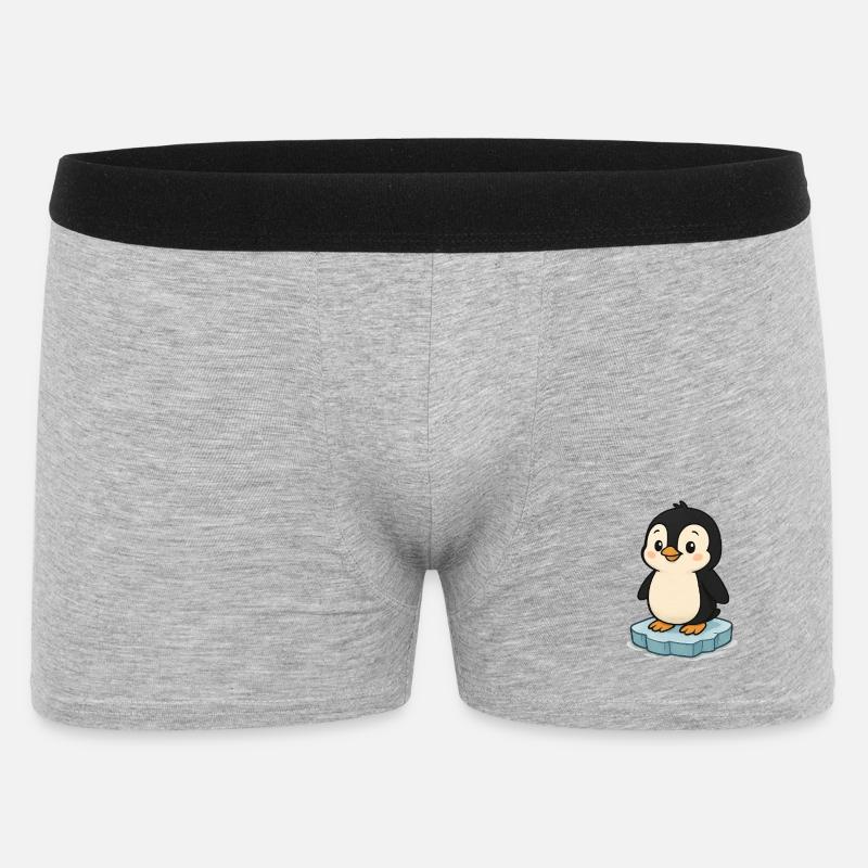 Niedlicher Pinguin auf Eisblock - Männer Boxer Shorts - Grau meliert