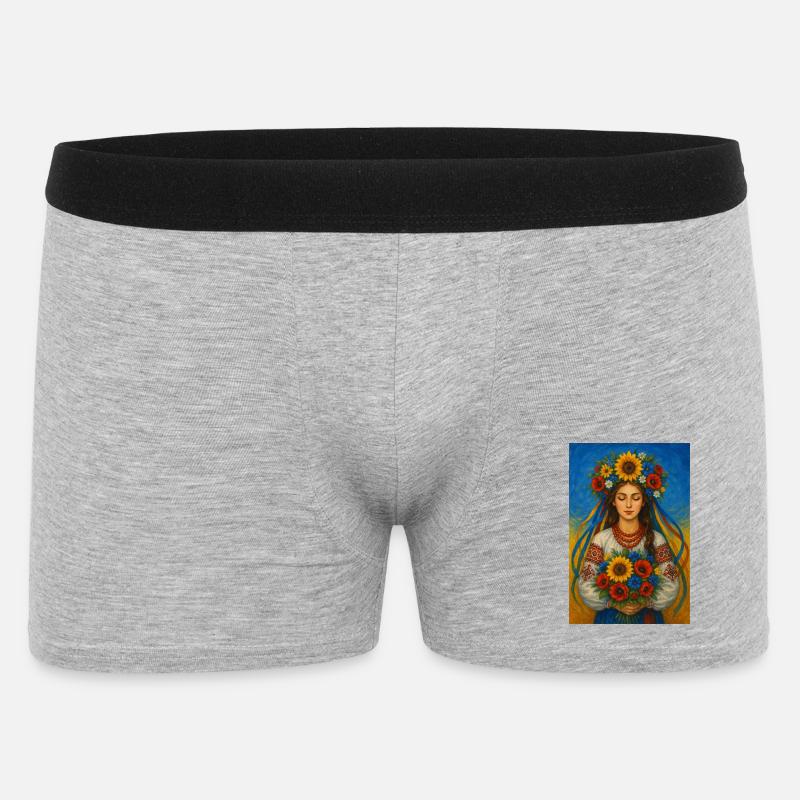 Femme ukrainienne avec couronne de fleurs dans le style traditionnel - Boxer Homme - gris chiné