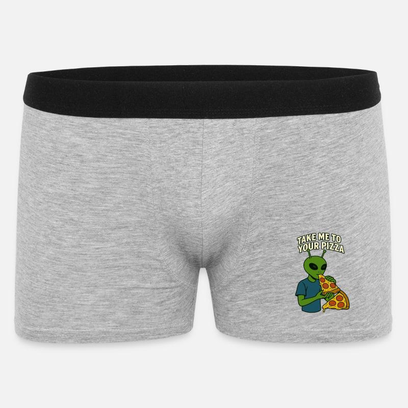 Alien Pizza T-Shirt Design mit Slogan - Männer Boxer Shorts - Grau meliert